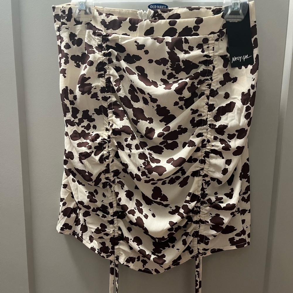 Cow print ruched skirt